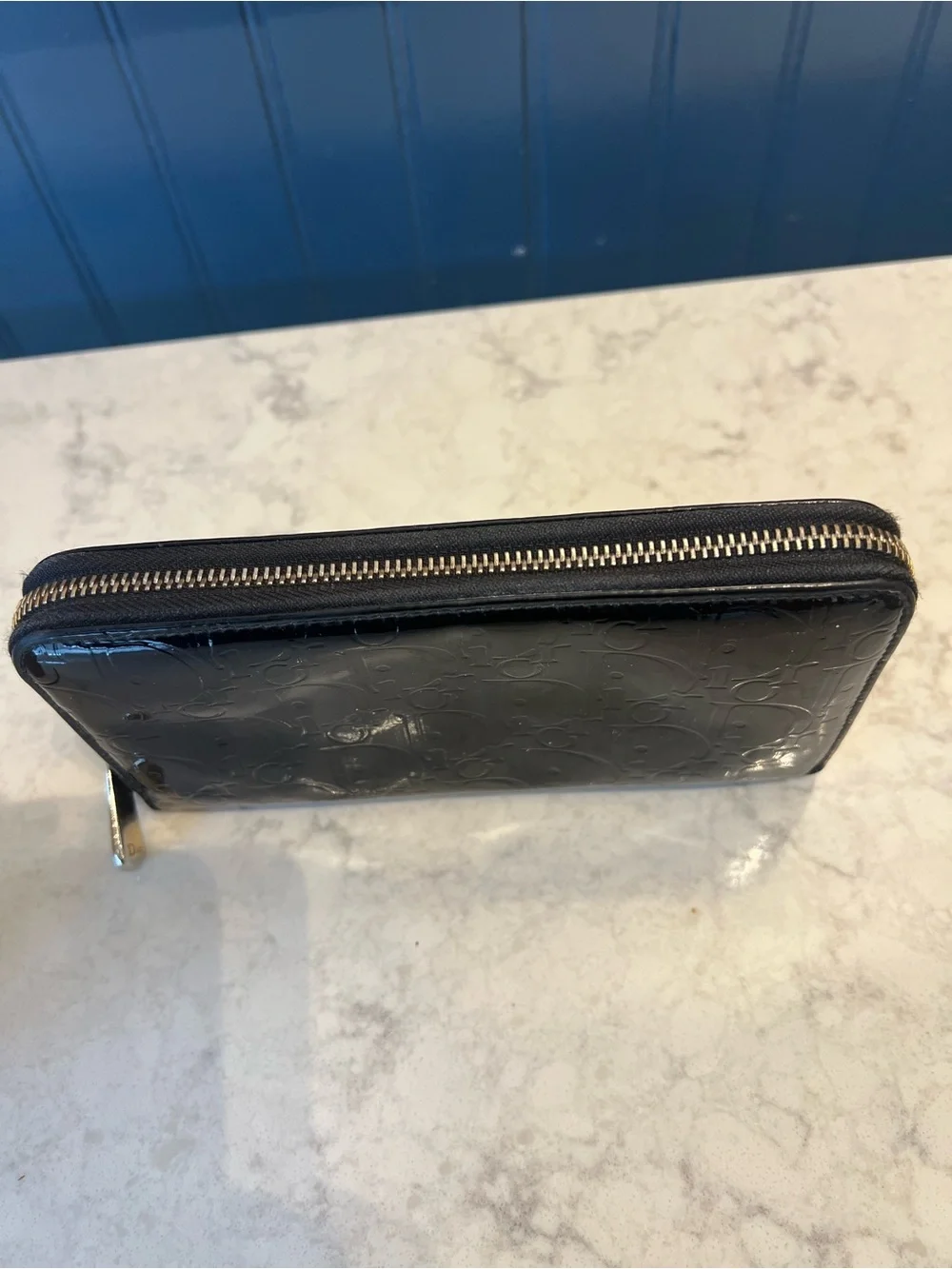 Christian Dior Black Patent Leather Trotter Zip Wallet
